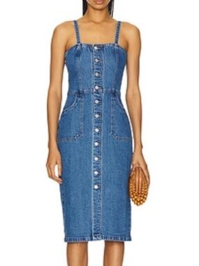 ROLLA'S Venice Denim Button-Front Midi Dress